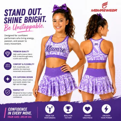 Custom Cheer Practice Wear Sports Bra with Running Skirts Team Training Uniform for Girls Women