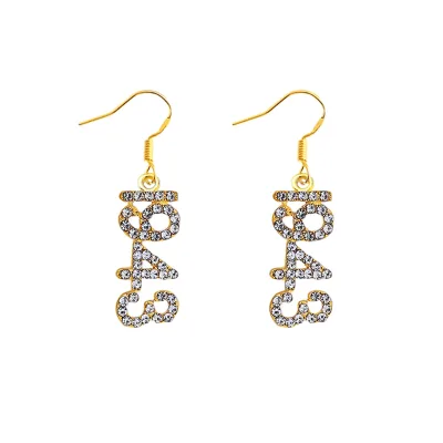 Minimalist Gold Plated Inlay Rhinestone Greek Sigma Gamma Rho Chapter Philo Year of Foundation Symbol 1943 Numbers Drop Earrings
