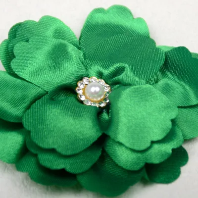 Handmade Fabric Flower With Pearls Pre-made Ribbon Flower 5cm New Style Hand-Swen Flower for Dress Crafting Supply