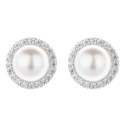 HLL 925 Silver Gold Plated Flower Shape Pearl Stud Earrings Micro Inlaid Zircon Vintage Elegant Light Luxury Party Wear High