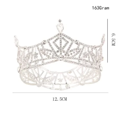 Full Round Royal Queen Crown Rhinestone Diamond Headdress Wedding Bridal Gold Plated Tiara
