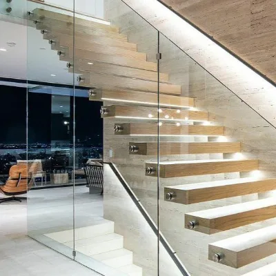 DB New Design Apartment Steel Structure Floating Stairs Stringer Straight Stairs with 80mm Wood Step for America