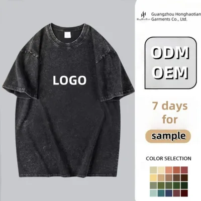 Custom Graphic Acid Wash T-Shirt for Men Oversize Plus Size Heavyweight Cotton Vintage Print Custom Logo Design
