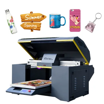 Focus A2 Size DX10 Uv Printer for Pen Mug Golf Glass Bottle Cup Provided Uv Flatbed Printer A3 Automatic Phone Case ,glass 235