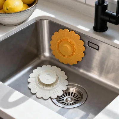 New Sunflower-Shaped Deodorizing Silicone Floor Drain Mat Washbasin Pad Clog-Preventing Hair-Filter Mesh Insert-Mint Green