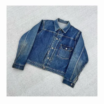 Denim Factory Custom Men Heavy Button Fly Distressed Stone Wash Jeans Jacket With Buckle Formal Motorcycle Jacket Denim Jacket