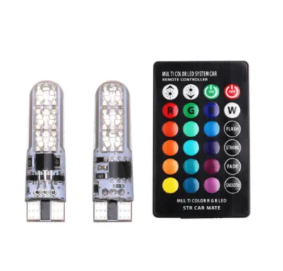 2Pcs T10 5050 LED Car Width Light Auto Dome Reading Decorative Lamp 6SMD RGB Color Remote Control Strobe Mood Light