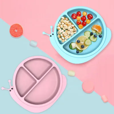 OEM/ODM Snail Shape Hot Sales Silicone Baby Plates for Toddler Kid Eco-friendly Non-toxic Silicone Suction Plate Baby