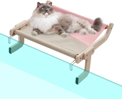 Cat Hammock, Adjustable Solid Wood Cat Hammock, Cat Window Perch, Provides Full Sunbathing, Weight Capacity 40 Lbs