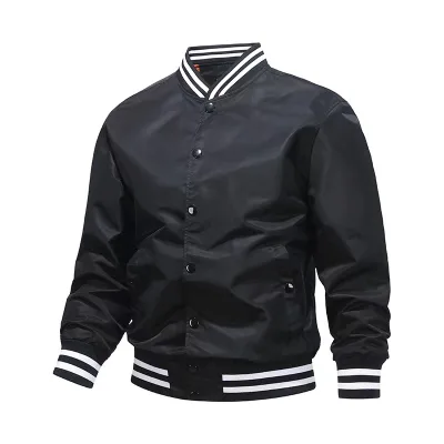 OEM Custom Men's Baseball Jacket Varsity Satin with Black PU Sleeves Embroidery Decoration Fashion Leather Thick Letter Pattern