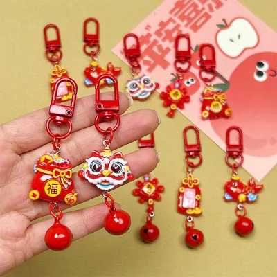 New Year National Fashion Keychain Cute Festive Bag Pendant DIY Cream Glue Resin Hanging Bag Lion Dance Chinese Character Gift