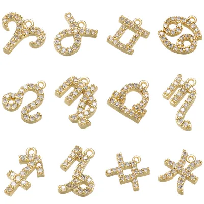 Glowluxe Zodiac Sign Charms Gold Plated Copper Alloy Cubic Zirconia Pendant Jewelry Making Findings