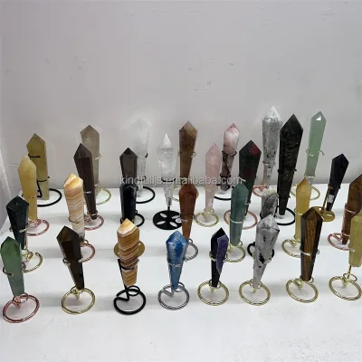 Multiple Materials Crystal Wands Natural Healing Stone Clear Quartz Sodalite Prehnite Wand for Meditation