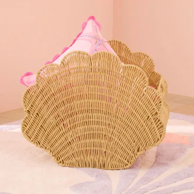 Vintage Rattan Shell Natural Storage Basket Woven Undershelf Clothes Body Bath Kids Toy Storage Basket for Kid Bathroom