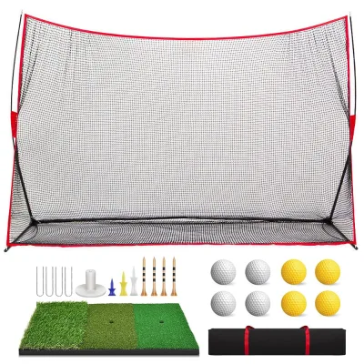 Portable 10x7ft Foldable Golf Practice Net 8 Tees 8 Balls Indoor/Outdoor Backyard Training Silk Target Carry Bag Made Plastic