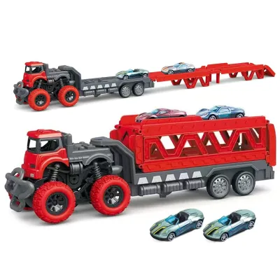 Deformable Rail Car Ejection Folding Big Carrier Truck Toys for Kids Container Transporter Friction Toy Vehicles for Kids