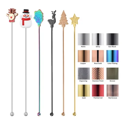 Food Grade Safe Health Solid Construction Stainless Steel Christmas Style Swizzle Stick Cocktail Stirrer