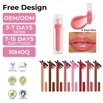 Private Label Cosmetics Lip Gloss Stain Kit Custom Logo Wholesale Vegan 2 in 1 Lip Gloss and Lip Stain Set Lip Liner Gloss Kit
