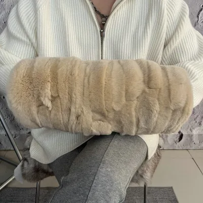 Custom Fashion Warm Winter Keeper Real Rex Rabbit Fur Hand Warmer Muffle for Ladies