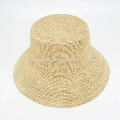 Wholesale Elegant Fashion Summer Crochet Natural Raffia Straw Bucket Hat Wide Brim Floppy Hat for Women