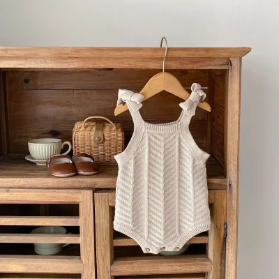 Clemence Romper Newborn Baby Bodysuit Solid Color Vest Autumn Clothes Sleeveless Sweater Outfit Knit Cotton Playsuit