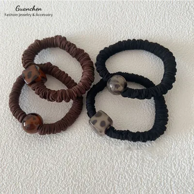 Durable Hair Ties Black Brown Fabric Skinny Hair Scrunchies for Girls Leopard Print Charm Elastic Hair Bands