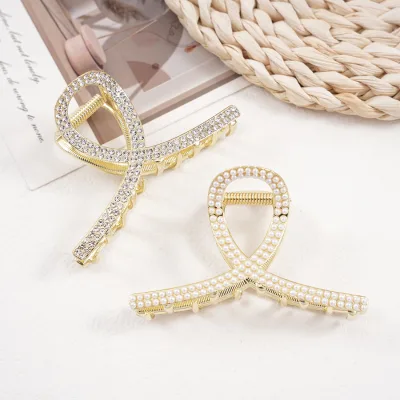 Korea Pearl Hair Claw Clip Metal 14K Gold Plated with Zircon Hairgrip Alloy Disc Hair Shark Clip