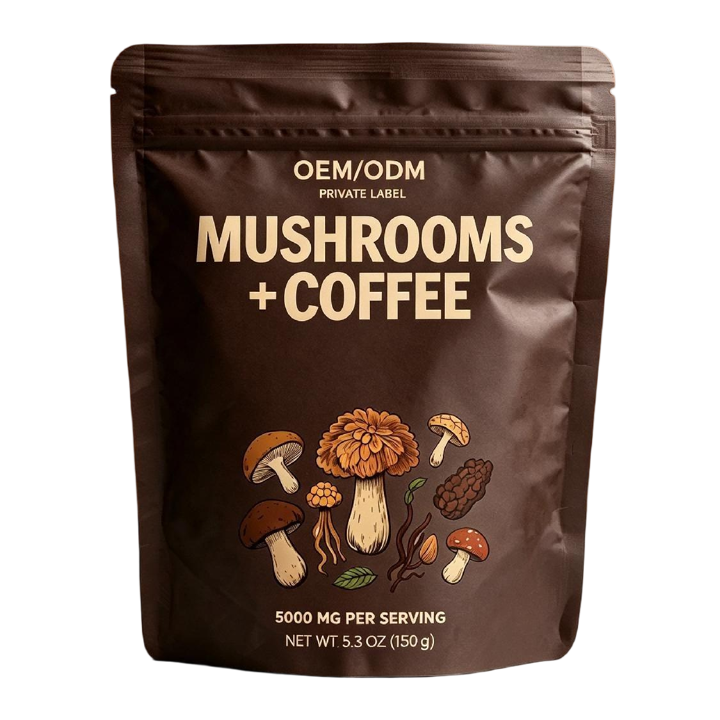 Manufacturer Custom Packaged Wholesale Price 6-10 Functional Mushrooms Blend Sugar Free Arabica Coffee Mushroom Coffee Powder
