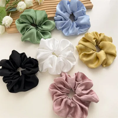 Wholesale Women Solid Color Soft Shinny Silk Scrunchies Hair Ties Big 13cm Silk Scrunchie With Stripe