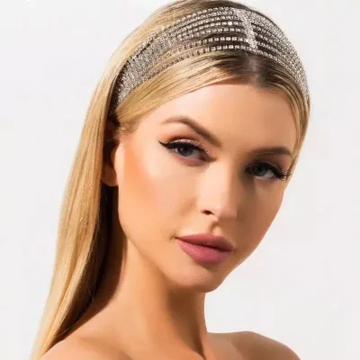 Luxury Hairband Shiny Wide Diamond Hairbands for Girls Crystal Elastic Bride Bling Rhinestone Wedding Hair Accessories