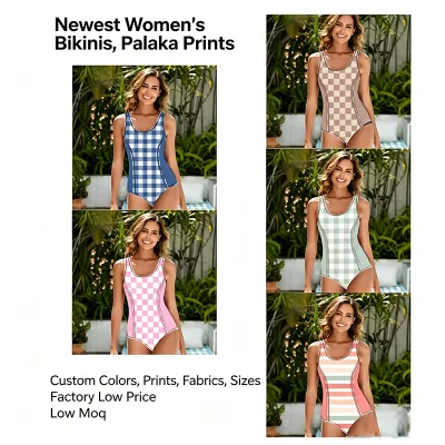 Fashionable Summer Women Swimsuit ODM Custom Palaka Printed Breathable Plus XL Sleeveless Beachwear for Swimming Jumpsuit