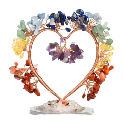 Natural Crystal Gravel Heart-shaped Crystal Tree Ornaments Agate Base Wishing Tree Fortune Tree Flower Tree Creative Gift