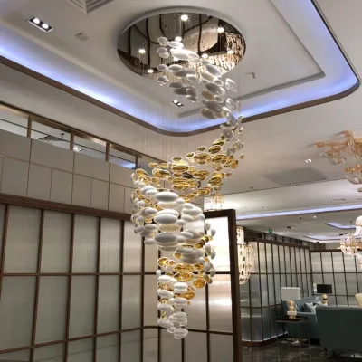 Factory Luxury Custom Modern Large Spiral Project Chandelier White Gold Pebble LED Pendant Light for Hotel Lobby Villa Staircase