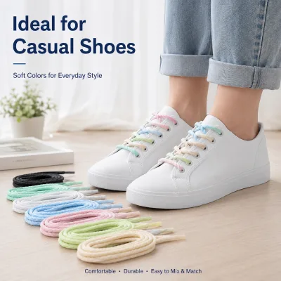 Cotton 8mm Round Shoelaces Pastel Braided Soft Durable Plastic Aglets for Casual Sneakers OEM Wholesale