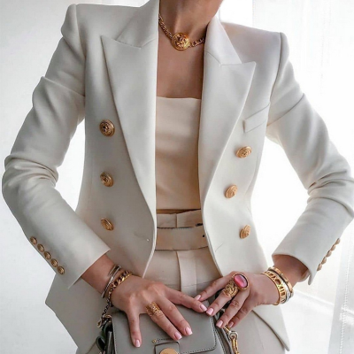 Casual Design Button Blazer for Women Formal Black Coats and Blazer