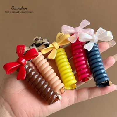 NEW Popular Telephone Line Hair Ties Cute Bow Hair Ties Wholesale Ponytail Elastic Hair Ties for Girls