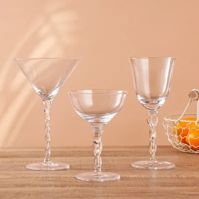 Custom Triangle martini Glass bar High Aesthetic Spiral Wine Glass Transparent Glass Type