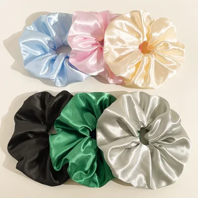 Korean Style Solid Color Oversized Silky Satin Hair Scrunchies Girls Custom Logo Jumbo Hair Scrunchies for Women