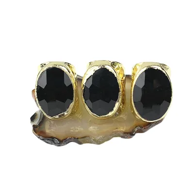 CH-LHP0822 High Quality Black Stone Ring Wholesale Popular Black Glass Stone Ring Stone Gold Plated Adjustable Rings Wholesale