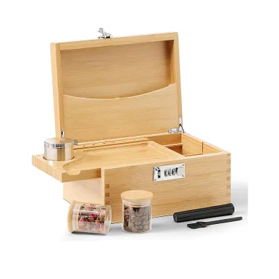 New Set Customized Logo Smoking Kit Wooden Jar Metal Grinder Wooden Bamboo Box Set for Herb