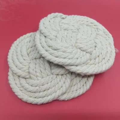 Handmade High Quality Classic Coasters 12*12cm Nature Cotton Cord Material Knitted Eco-Friendly Silk Screen Promotional Coasters