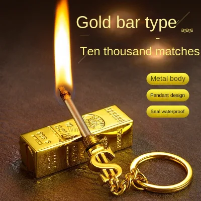 Customized Logo Gold Bar Kerosene Lighter with Infinite Matches Mini Key Chain Match Lighter Premium Smoking Accessory
