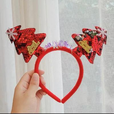 Christmas Headbands Christmas Tree Hair Bands Glitter Green Sequins Headpieces Party Supplies