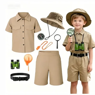 Kids Outdoor Adventure Explorer Outfit Complete Safari Costume with Exploration Tools for Nature Camping Role Play
