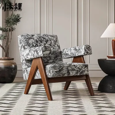 Wabi-sabi Homestay Lounge Chair Solid Wood Single Sofa Chair in the Living Room Antique Chandigarh Designer Sofa Chair