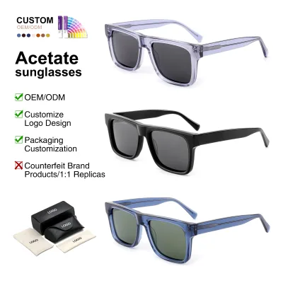 Wholesale Manufacturer Acetate Oversized Flat Top Sunglasses UV400 TAC Custom Logo Street Shades Men