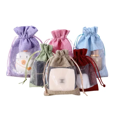 Wholesale Personalized Polyester Cation Drawstring Organza Window Cosmetic Bag Compact Stylish Giveaway Portable