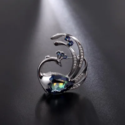 C2979 Abiding Hot Sale Cute Design Good Price Natural Gemstone Mystic Quartz 925 Silver Two Usage Peacock Pendant Brooch Pin