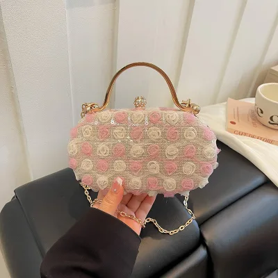 Women's 2026 New Style Lace Flower Evening Crossbody Shoulder Bag with Chain