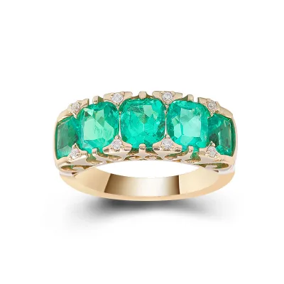 Wholesale Gold 14k 585 Ring Women with Cushion Lab Grown Emerald Ring Stones for Wedding Fine Jewelry